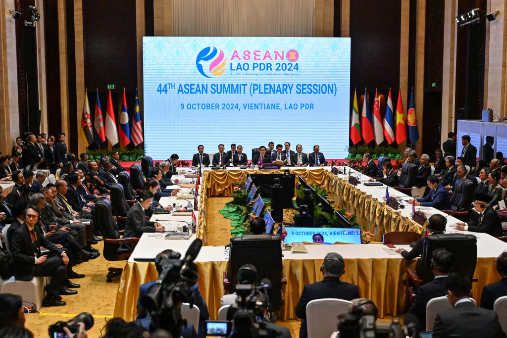 ASEAN leaders take part in the 44th ASEAN Summit in Vientiane, Laos, on Oct. 9, 2024. (Nhac Nguyen/AFP via Getty Images)