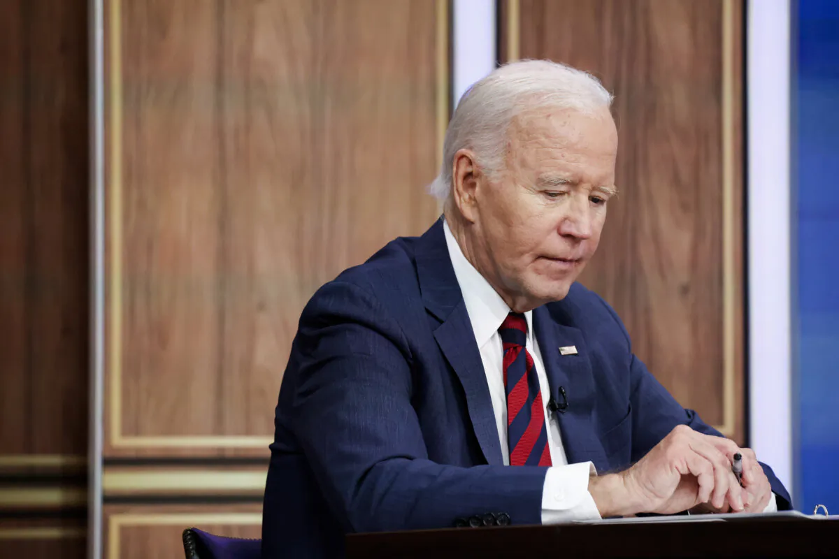 President Joe Biden listens to a briefing on Hurricane Milton in the Eisenhower Executive Office Building on the White House campus on Oct. 9. (Anna Moneymaker/Getty Images)