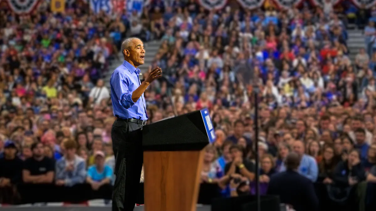 Obama stumps for Democratic presidential nominee Vice President Kamala Harris in Pennsylvania on Oct. 10, 2024. (Getty Images via NTD)
