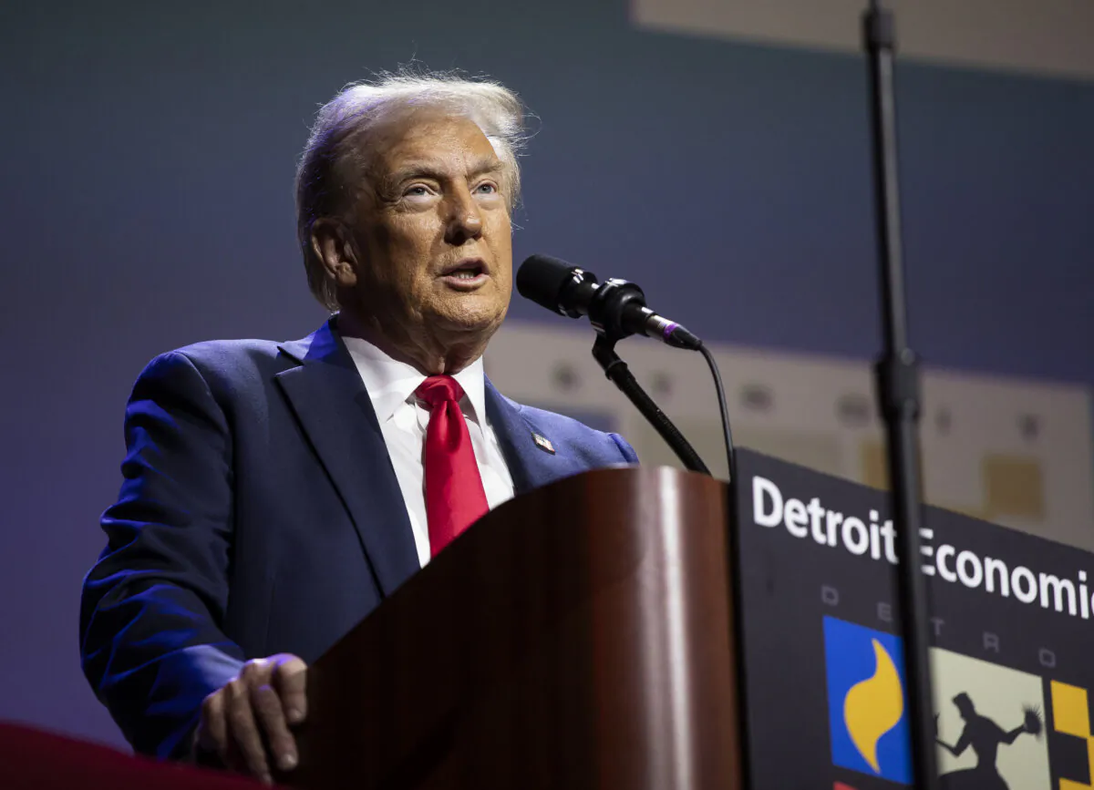Former President Donald Trump speaks at the Detroit Economic Club in in Detroit on Oct. 10, 2024. (Bill Pugliano/Getty Images)