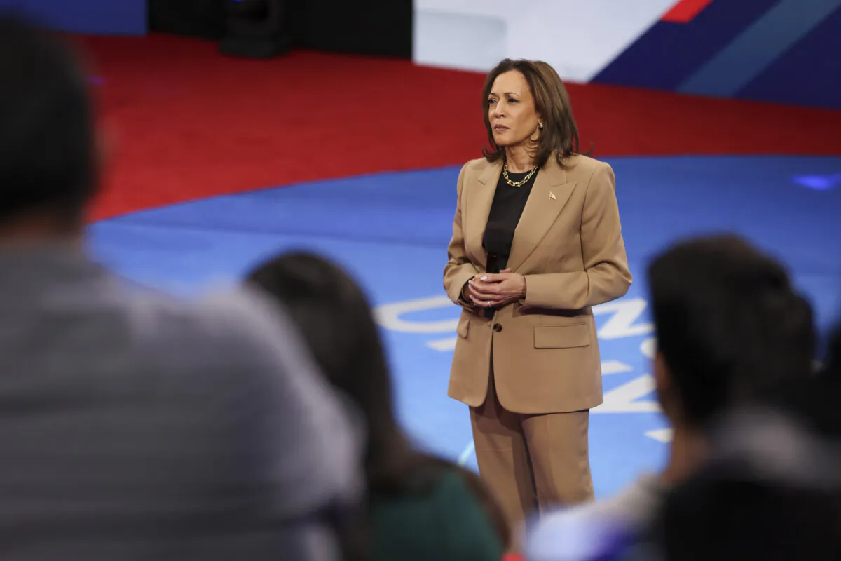 LAS VEGAS, NEVADA - OCTOBER 10:  Democratic presidential nominee, U.S. Vice President Kamala Harris, appears during a Univision town hall at Cox Pavilion at UNLV on October 10, 2024 in Las Vegas, Nevada. With 25 days to go before election day, Vice President Harris participated in the Univision town hall before heading to Phoenix for a campaign event. (Photo by Justin Sullivan/Getty Images)