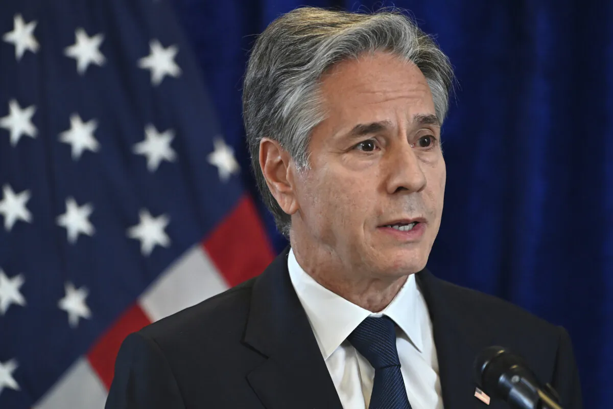 U.S. Secretary of State Antony Blinken speaks at a news conference during the Association of Southeast Asian Nations (ASEAN) Summit in Vientiane, Laos, on Oct. 11, 2024. (Tang Chhin Sothy/Pool via AP)