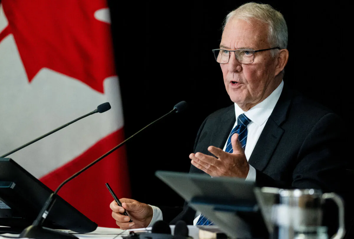 Minister of National Defence Bill Blair appears as a witness at the Foreign Interference Commission in Ottawa, on Oct. 11, 2024. (Spencer Colby/The Canadian Press)