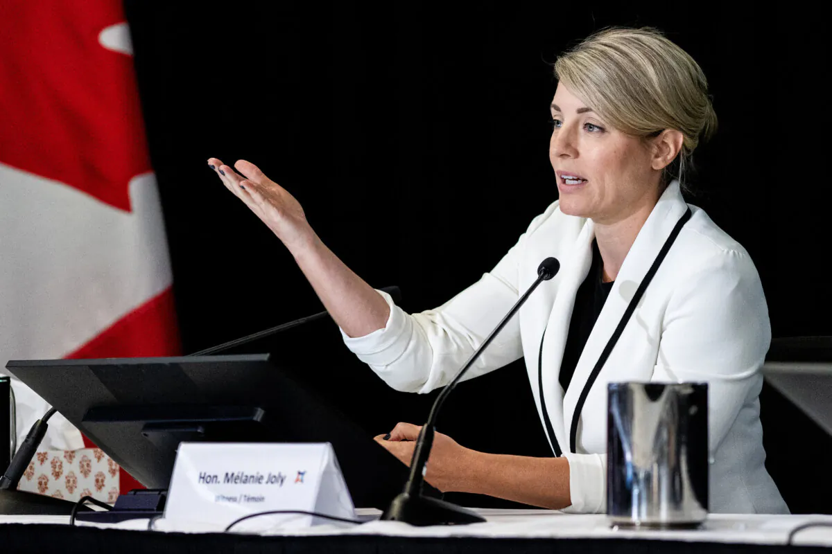 Minister of Foreign Affairs Mélanie Joly appears as a witness at the Foreign Interference Commission in Ottawa, on Oct. 10, 2024. (Spencer Colby/The Canadian Press)