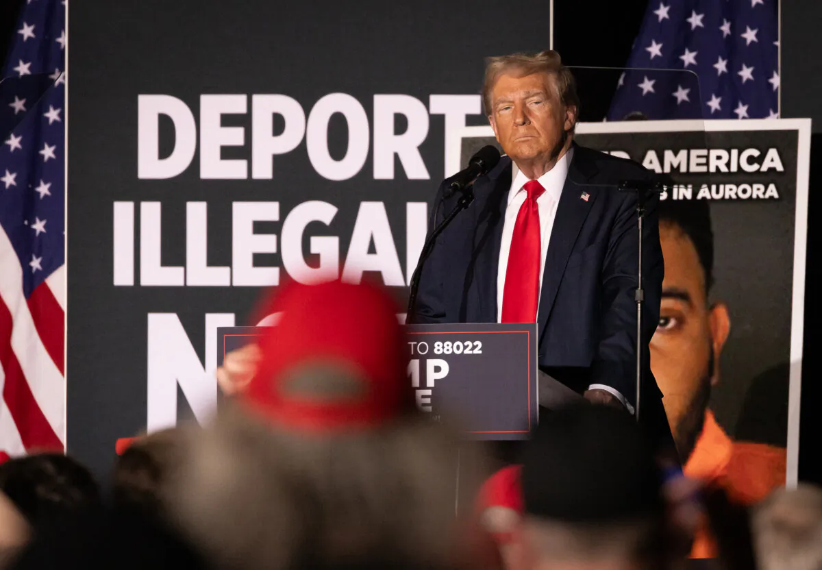 Former President Donald Trump speaks to supporters in Aurora, Colo., on Oct. 11, 2024. (John Fredricks/The Epoch Times)