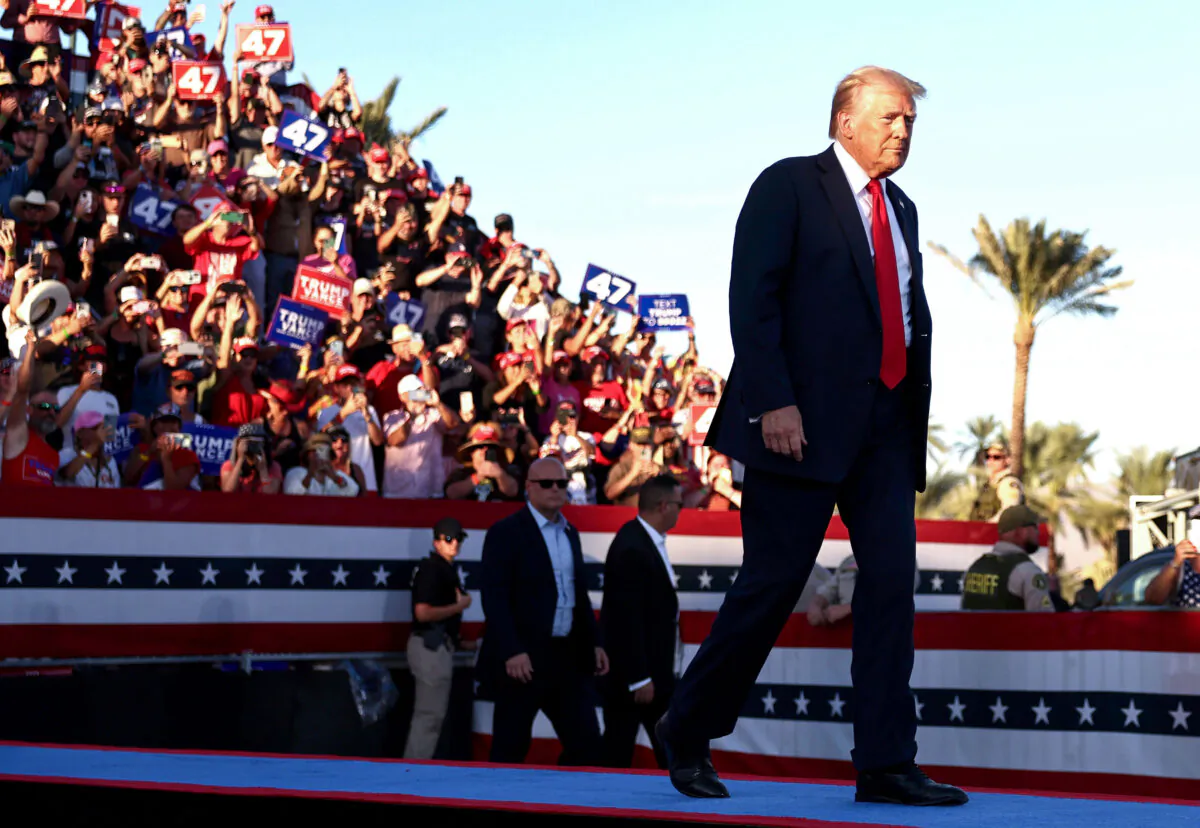 Republican presidential nominee and former President Donald Trump walks onstage for a campaign rally in Coachella, Calif., on Oct. 12, 2024. (Mario Tama/Getty Images)