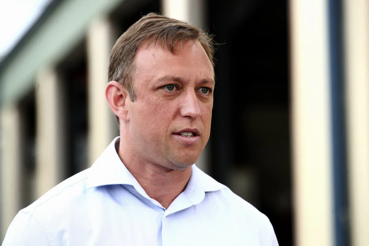 Queensland Deputy Premier Steven Miles speaks at a press conference at an ambulance station on Bribie Island north of Brisbane, Australia, on Oct. 12, 2020. (Jono Searle/Getty Images)
