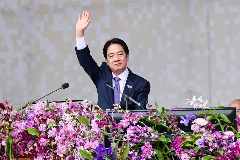 Taiwanese President Lai Ching-te delivers his address during National Day celebrations in front of the Presidential Office in Taipei on Oct. 10, 2024. (Sung Pi-lung/The Epoch Times)