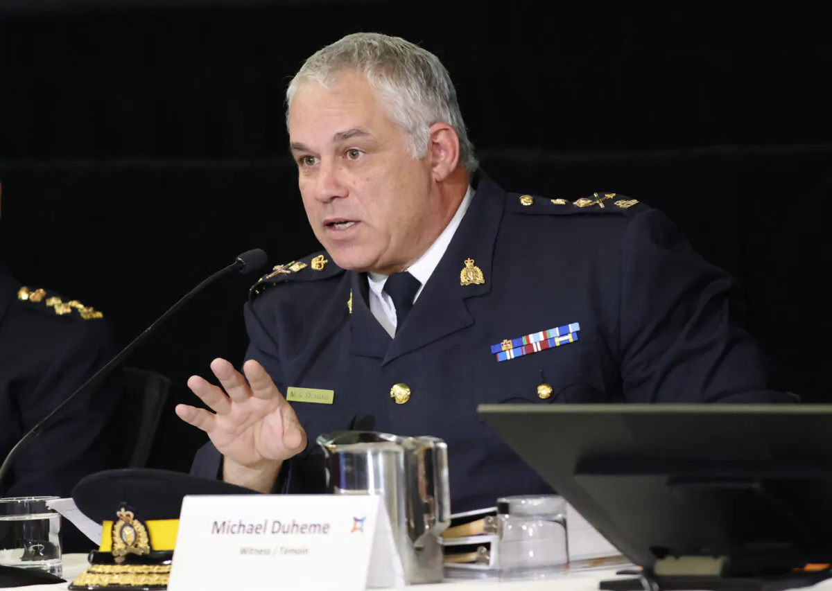 Royal Canadian Mounted Police (RCMP) commissioner Michael Duheme testifies at the Foreign Interference Commission in Ottawa on Oct. 3, 2024. (The Canadian Press/Patrick Doyle)