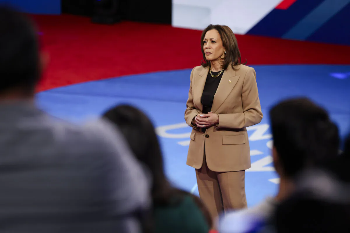 Democratic presidential nominee and Vice President Kamala Harris at a Univision town hall at the Cox Pavilion at the University of Nevada–Las Vegas on Oct. 10, 2024. (Justin Sullivan/Getty Images)