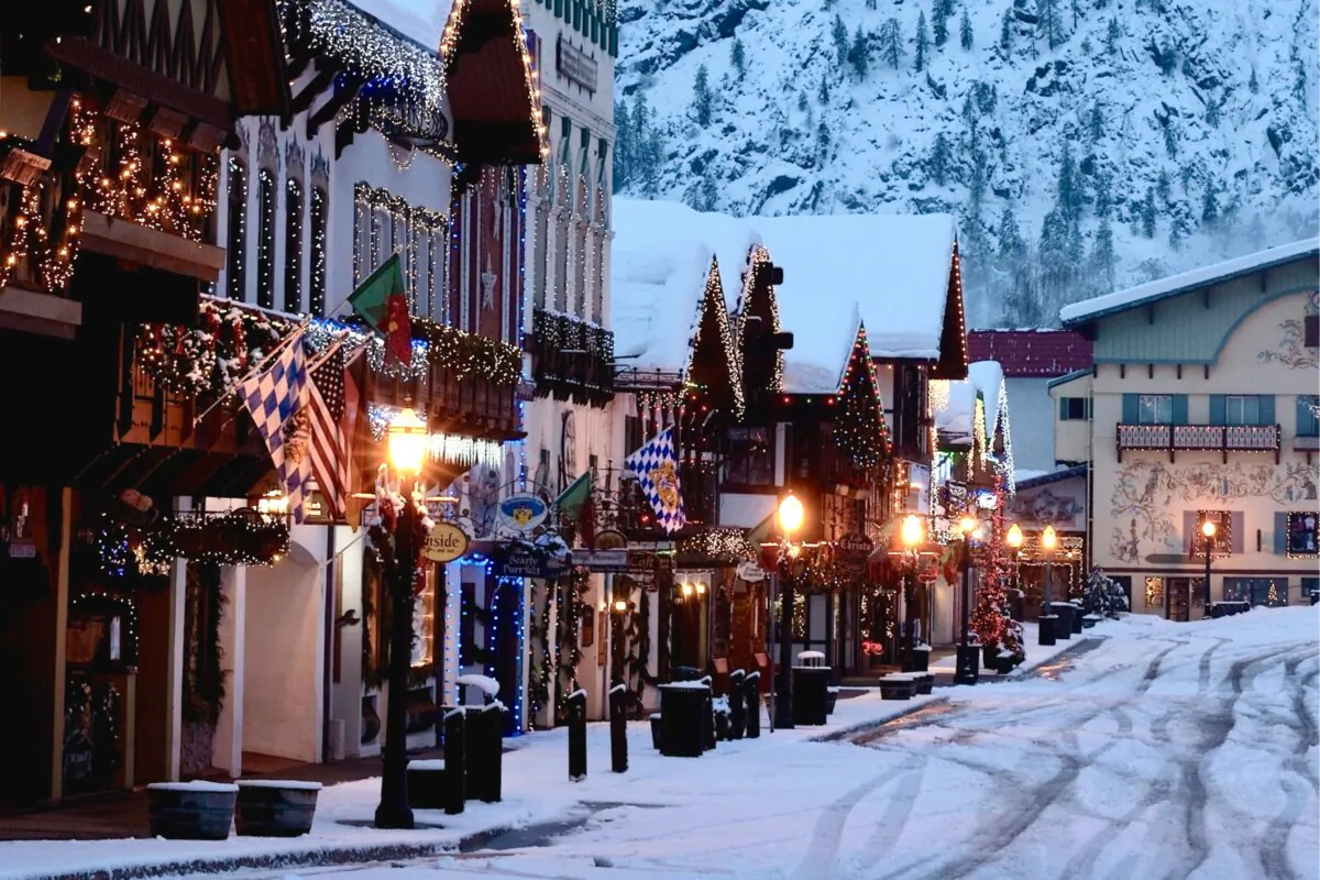 The main street of Leavenworth, Wash. during the holiday season. The town is located in the foothills of the Cascade Mountains. (Connie Coleman/Getty Images)