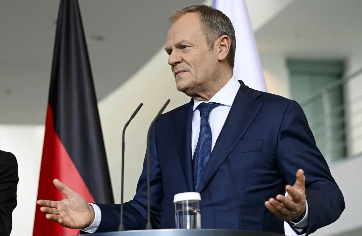 Polish Prime Minister Donald Tusk gestures during a press statement  in Berlin, Germany, March 15, 2024. (Annegret Hilse/Reuters/ File photo)