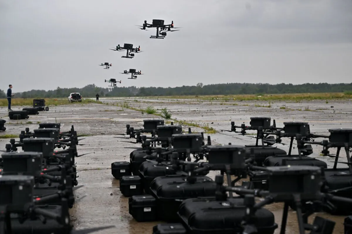 DJI Matrice 300 reconnaissance drones during test flights in Kyiv, Ukraine, on Aug. 2, 2022. (Sergei Supinsky/AFP via Getty Images)