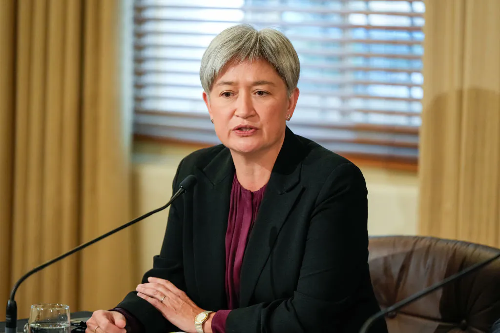 Australia's Foreign Minister Penny Wong speaks during a joint press conference in Melbourne, Australia, on May 1, 2024. (Asanka Brendon Ratnayake-Pool/Getty Images)