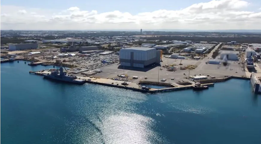 A frame captured from an Australian Defence Force video of the Henderson shipyard in Western Australia. (Australian Defence Force)