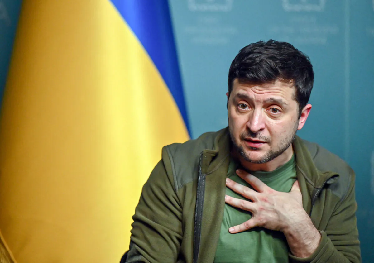 Ukrainian President Volodymyr Zelenskyy speaks during a press conference in Kyiv on March 3, 2022. (Sergei Supinksy/AFP via Getty Images)
