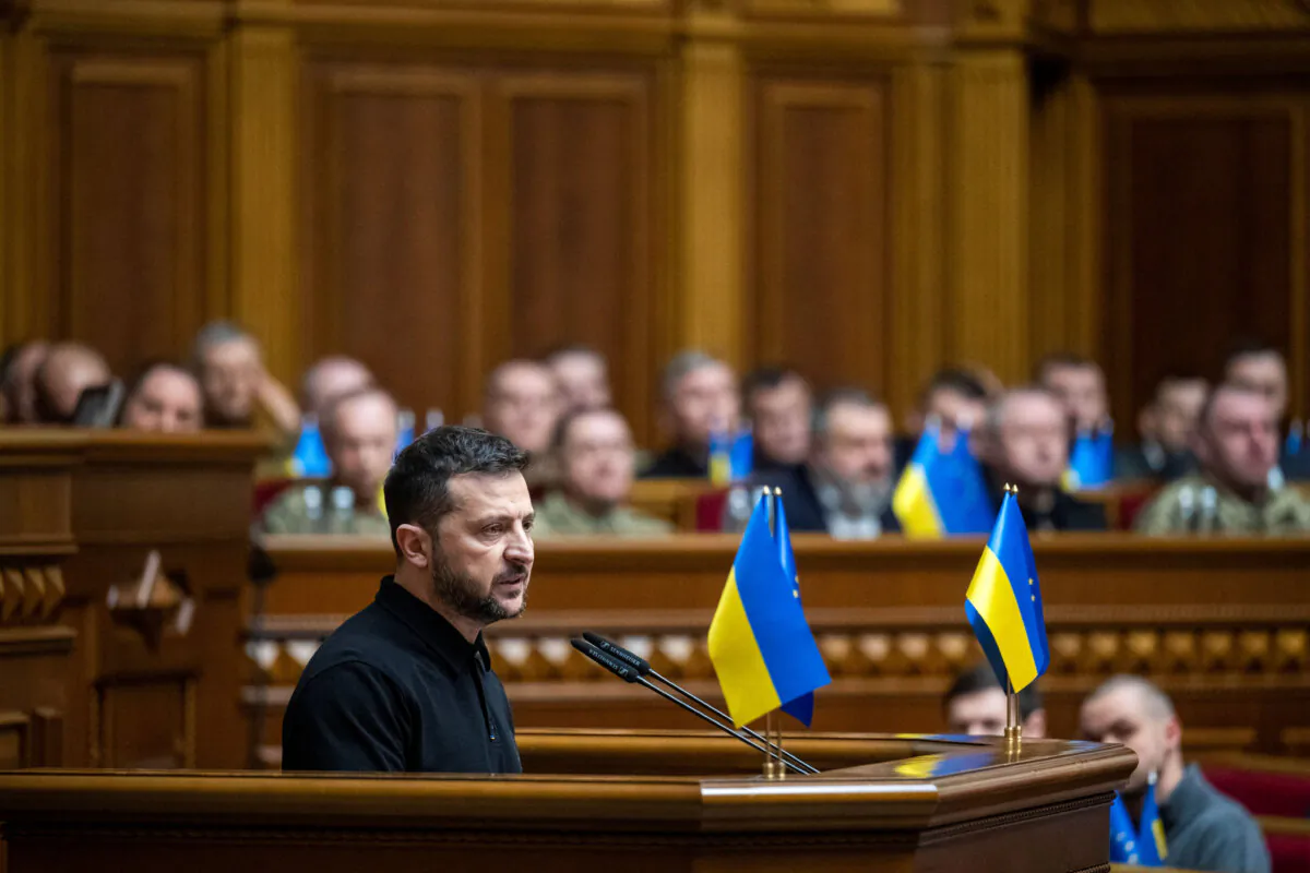 Ukrainian President Volodymyr Zelenskyy addresses lawmakers during a session of parliament in Kyiv, Ukraine, on Oct. 16, 2024. (Reuters/Andrii Nesterenko)