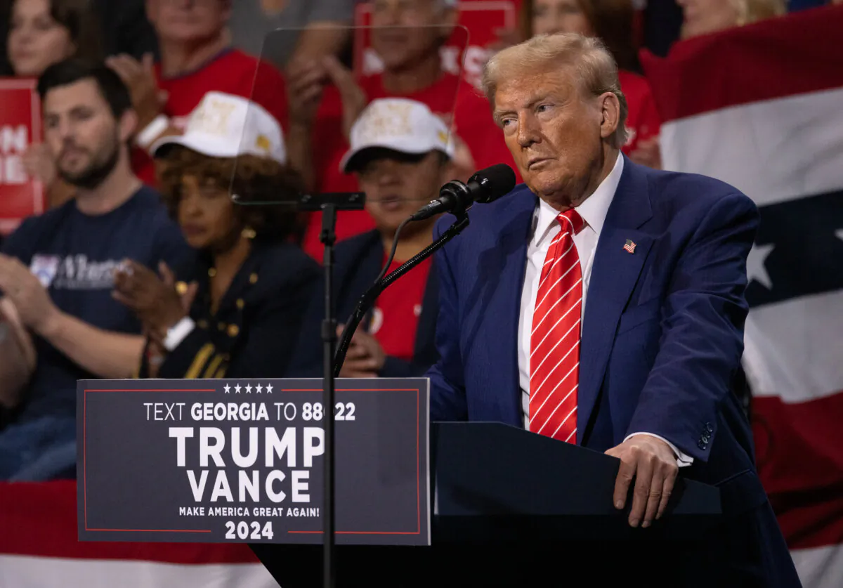 Former President Donald Trump speaks to supporters in Atlanta on Oct. 15, 2024. (John Fredricks/The Epoch Times)