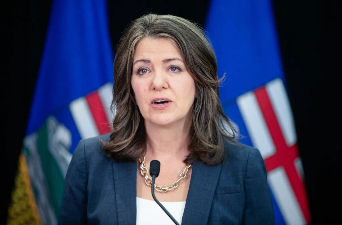 Alberta Premier Danielle Smith speaks in Edmonton on April 10, 2024. (The Canadian Press/Jason Franson)