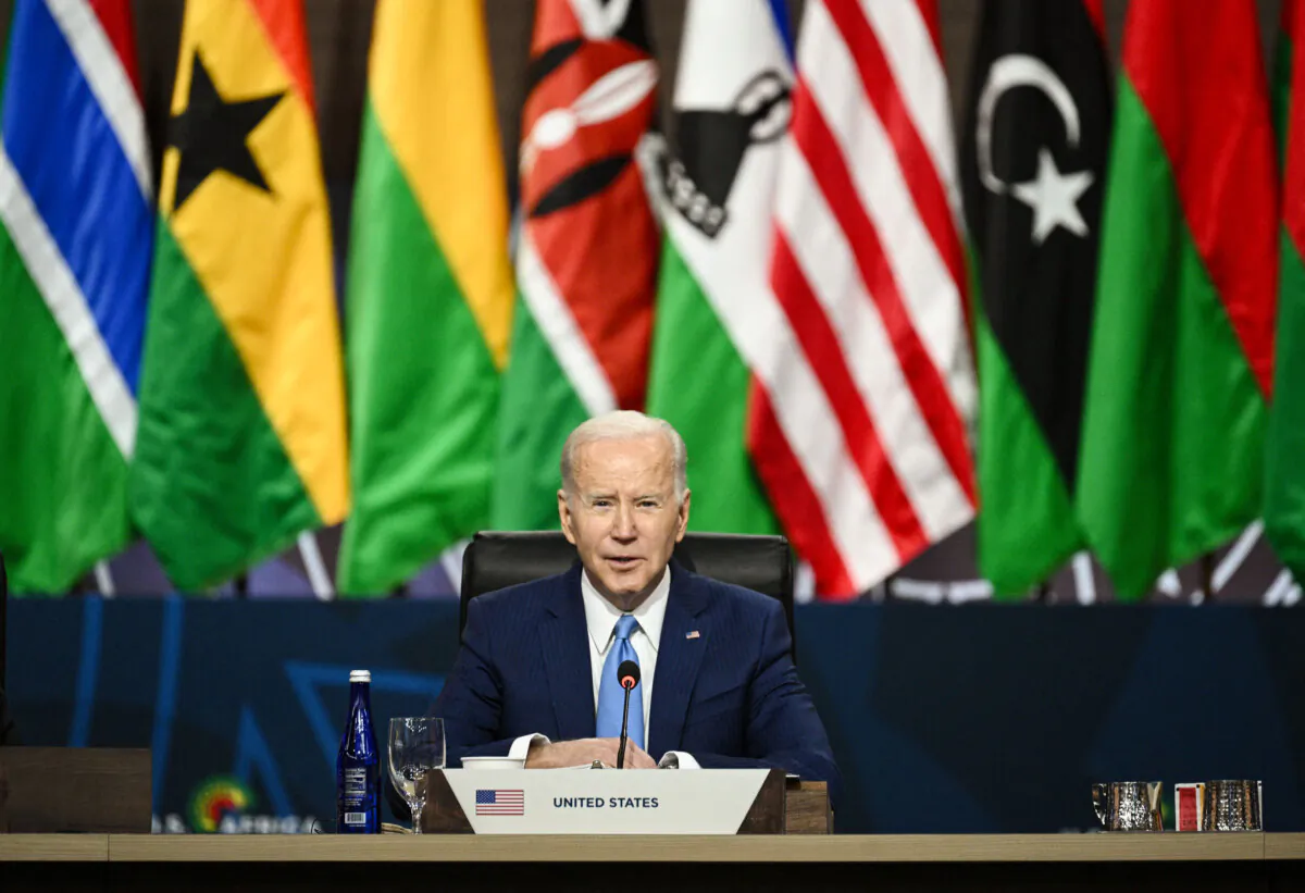 President Joe Biden speaks at the leader's session during the U.S.–Africa Leaders Summit at the Walter E. Washington Convention Center in Washington on Dec. 15, 2022. (Brendan Smialowski/AFP via Getty Images)