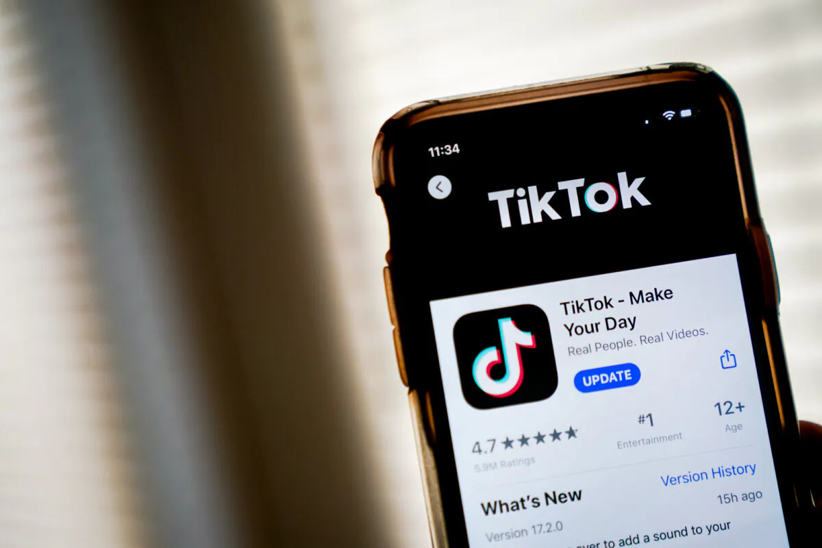 The TikTok app is displayed on a phone. (Drew Angerer/Getty Images)
