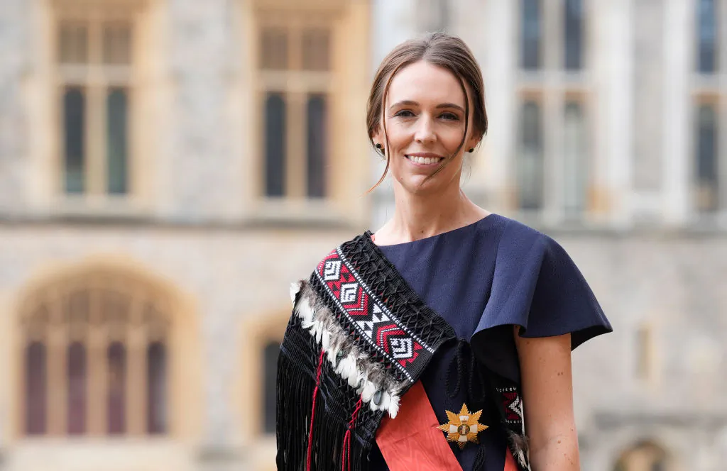 Dame Jacinda Ardern after being made a Dame Grand Commander of the New Zealand Order of Merit during an investiture ceremony at Windsor Castle in England on Oct. 16, 2024. (Andrew Matthews - WPA Pool/Getty Images)