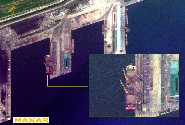 Satellite imagery from the South Korean National Intelligence Service allegedly shows a Russian vessel departing North Korea's Najin port, issued on Oct. 18, 2024. (Screenshot/South Korean National Intelligence) 
