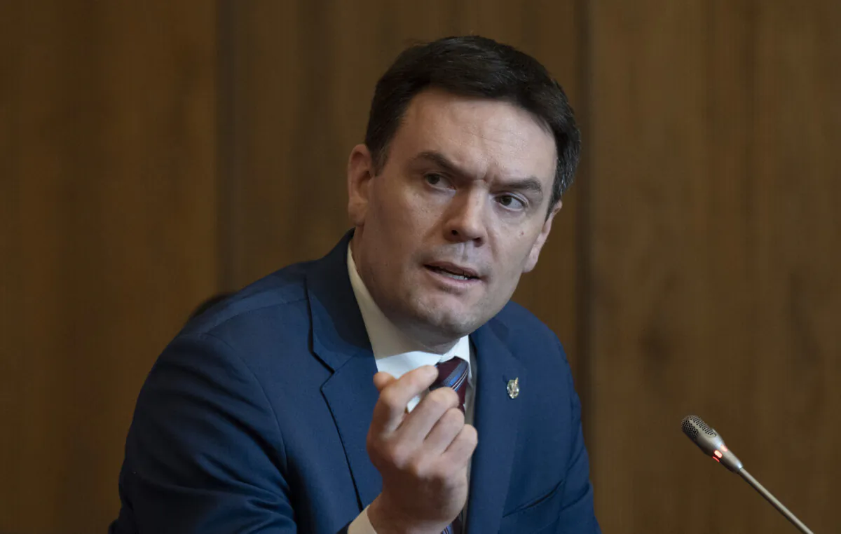 NDP MP Alistair McGregor speaks during a news conference, in Ottawa, on Feb. 14, 2023. (The Canadian Press/Adrian Wyld)