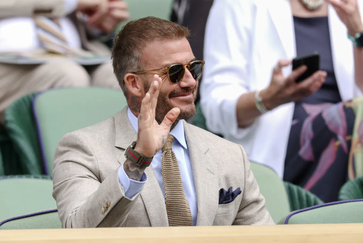 David Beckham in the Royal Box ahead of the Gentlemen's Singles first round match between Carlos Alcaraz of Spain and Mark Lajal of Estonia during day one of The Championships Wimbledon 2024 at All England Lawn Tennis and Croquet Club in London on July 1, 2024. (Clive Brunskill/Getty Images)