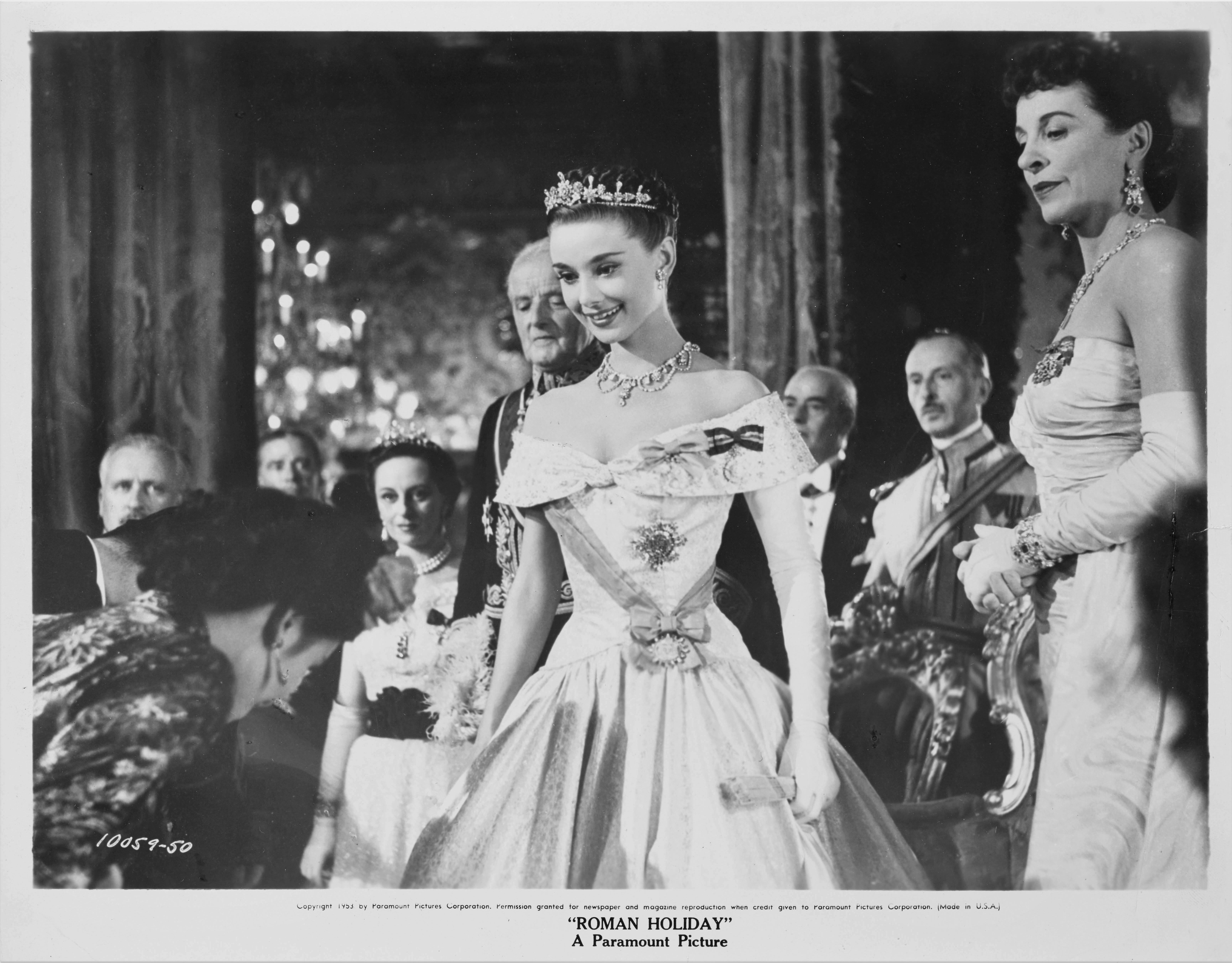 slim fit dress slacks 1950s Vintage Audrey Hepburn's Outfit in Roman Holiday, White/Khaki / M main image 0