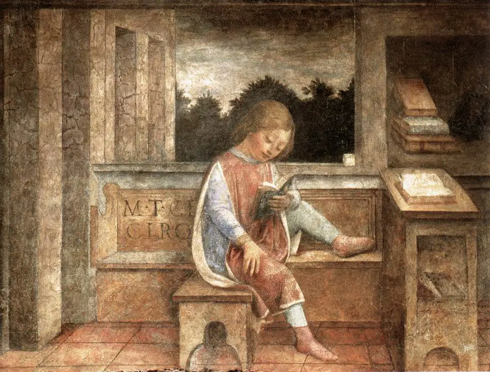 "The Young Cicero Reading," 1464, by Vincenzo Foppa. Fresco; 40 inches by 56 1/2 inches. The Wallace Collection, London. (Public Domain)