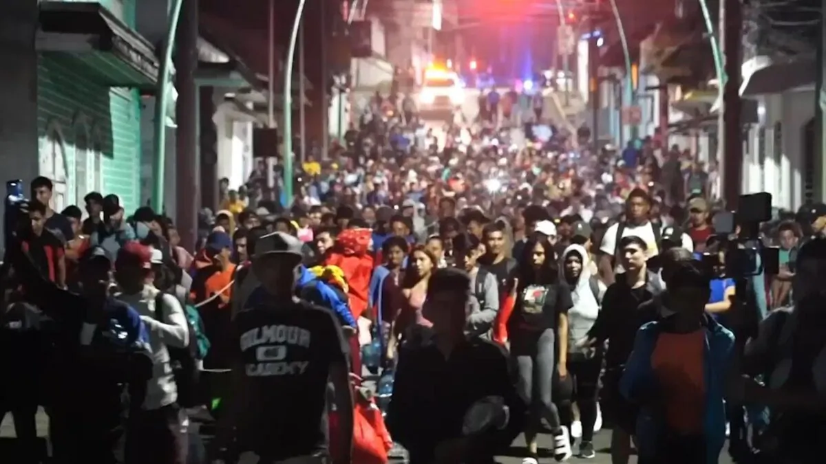 Migrants depart for the United States, from Tapachula, Chiapas, Mexico, on Oct. 20, 2024, in a still from video. (AP/Screenshot via The Epoch Times)
