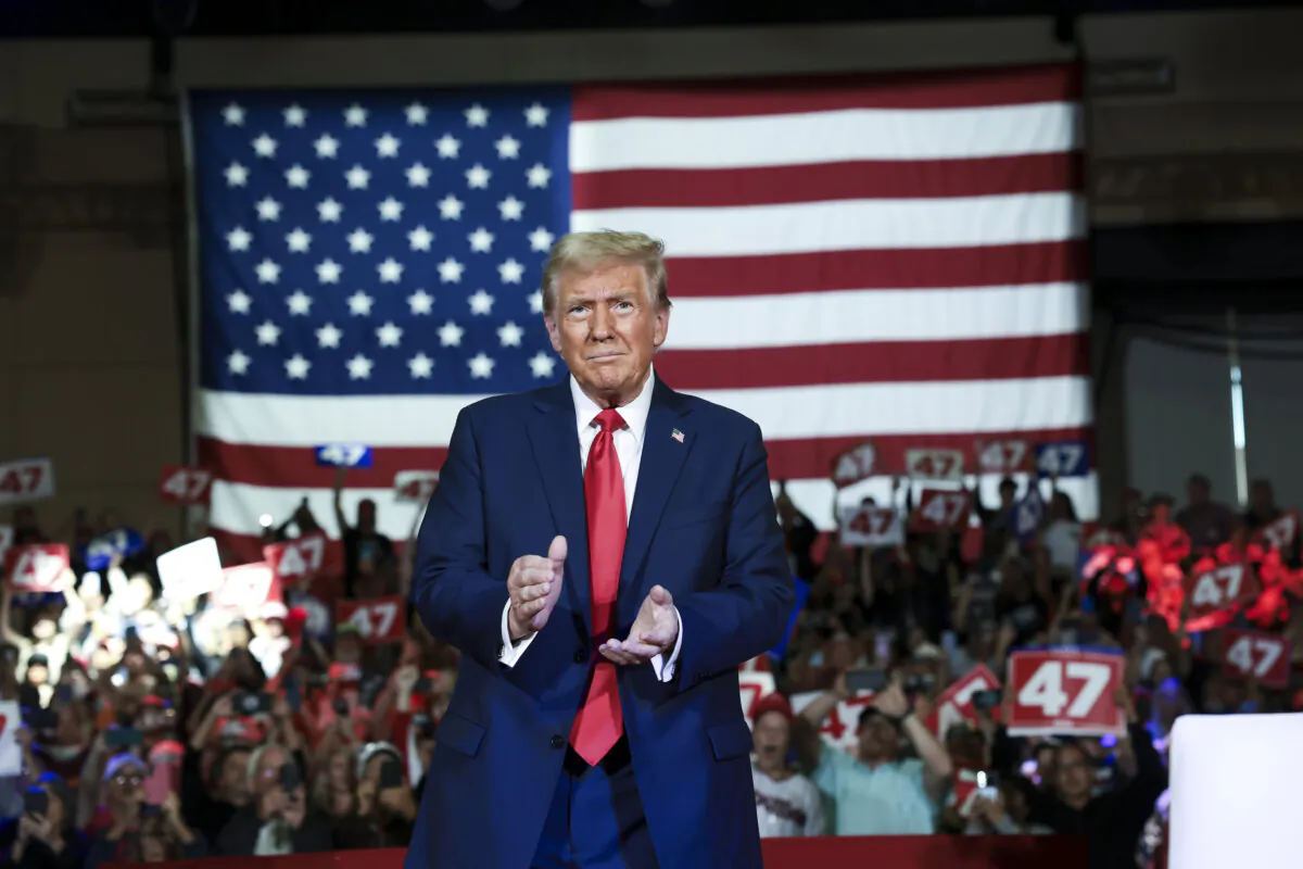 Former President Donald Trump speaks during a town hall campaign event in Lancaster, Pa., on Oct. 20, 2024. (Win McNamee/Getty Images)