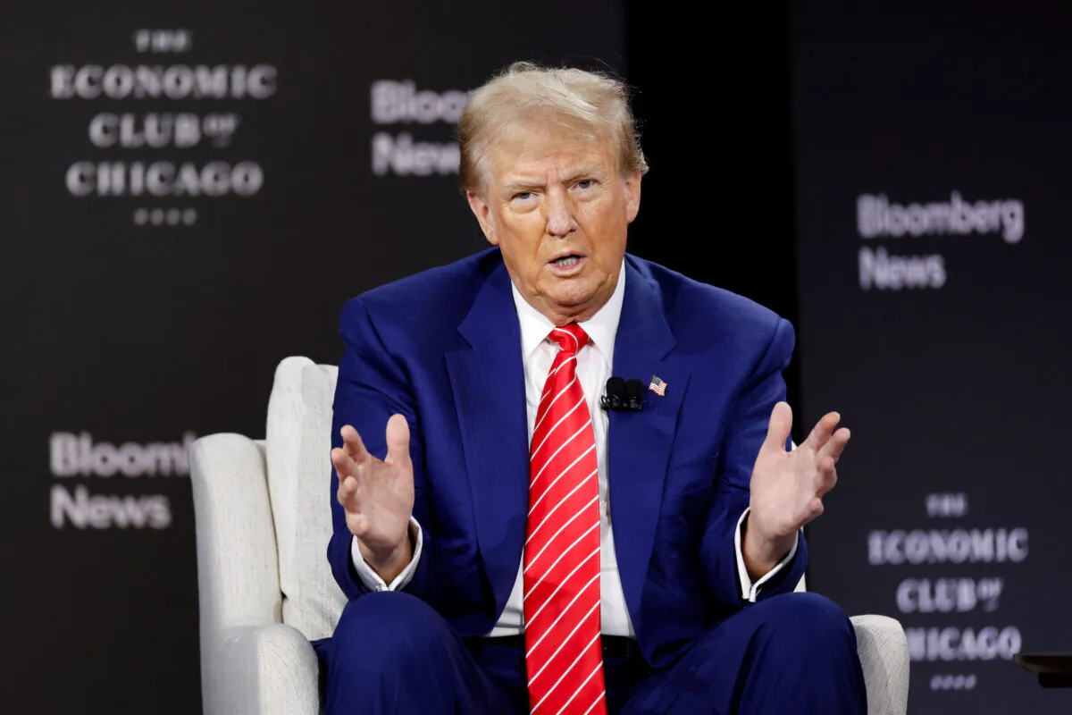 Former President Donald Trump speaks during an interview with Bloomberg at the Economic Club of Chicago on Oct. 15, 2024. (Kamil Krzaczynski/AFP via Getty Images)
