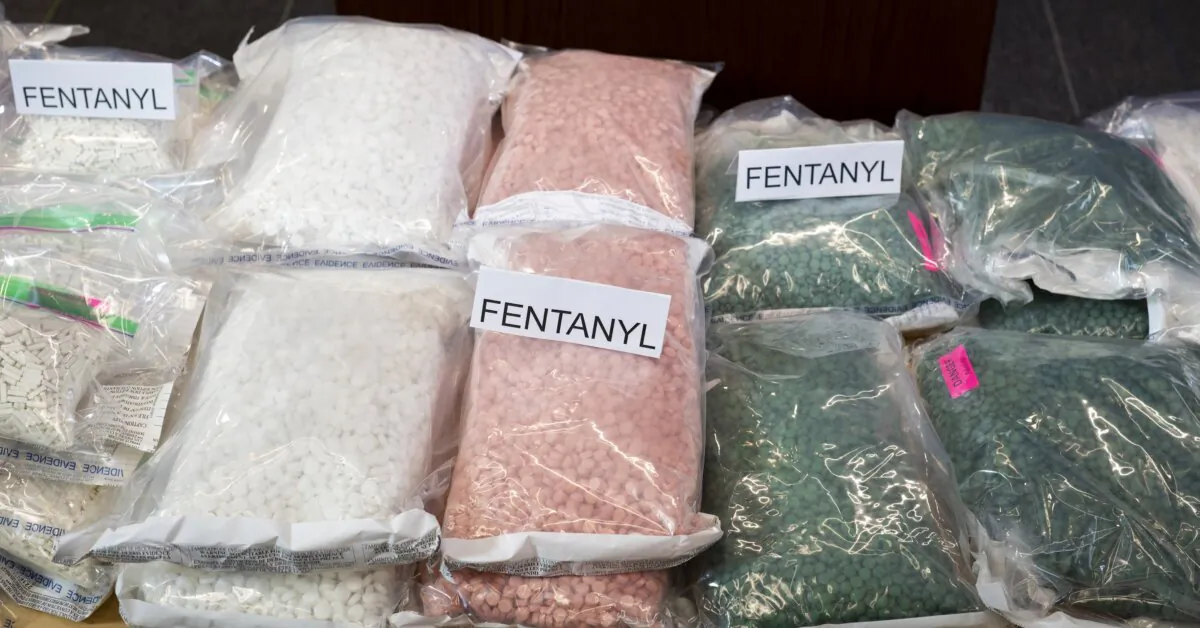 Seized fentanyl is displayed during a press conference at BC RCMP Divisional Headquarters in Surrey, B.C., on Feb. 23, 2024. (The Canadian Press/Tijana Martin)