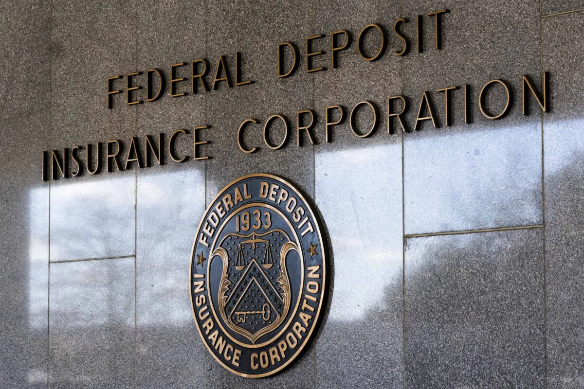 The Federal Deposit Insurance Corporation seal outside its headquarters in Washington on March 14, 2023. (Manuel Balce Ceneta/AP Photo)