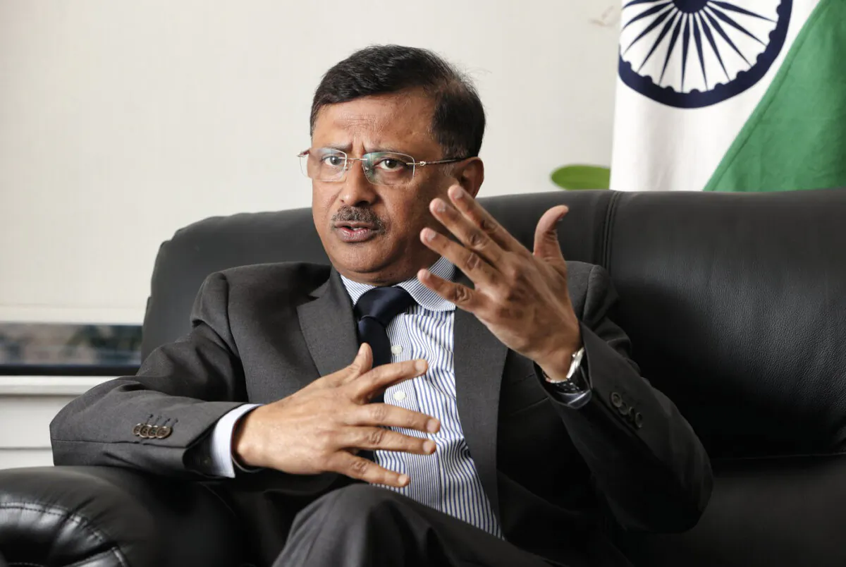 High Commissioner of India to Canada Sanjay Kumar Verma speaks to reporters during an interview in Ottawa on Aug. 31, 2023. (The Canadian Press/Patrick Doyle)