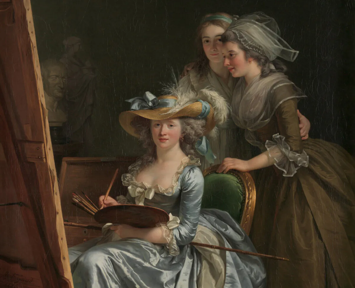 Detail of Adélaïde Labille-Guiard's self-portrait with two pupils, 1785. Oil on canvas. The Metropolitan Musuem of Art, New York City. (Public Domain)