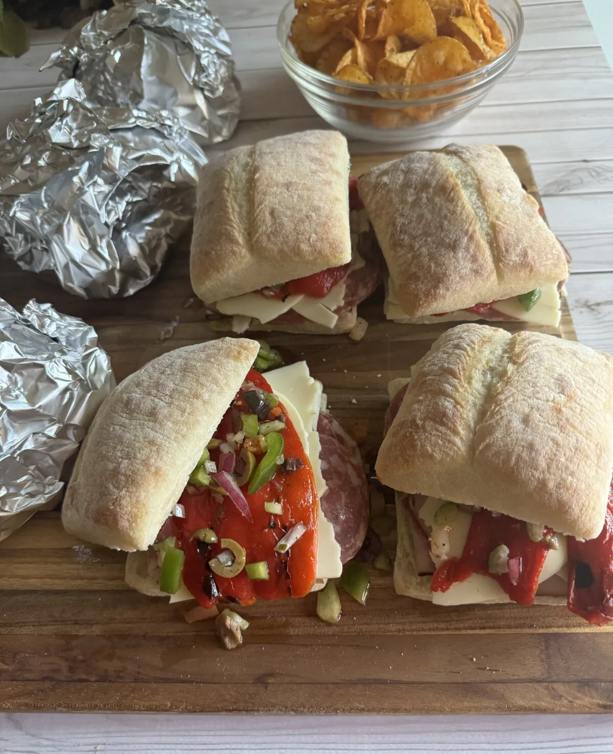 The sandwiches are assembled ahead and wrapped in foil for quick heating in a hot oven. (JeanMarie Brownson/TCA)