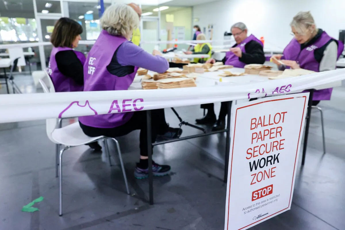 Votes are counted at the Australian Electoral Commission in Melbourne, Australia, on Oct. 14, 2023. (Martin Keep/AFP via Getty Images)