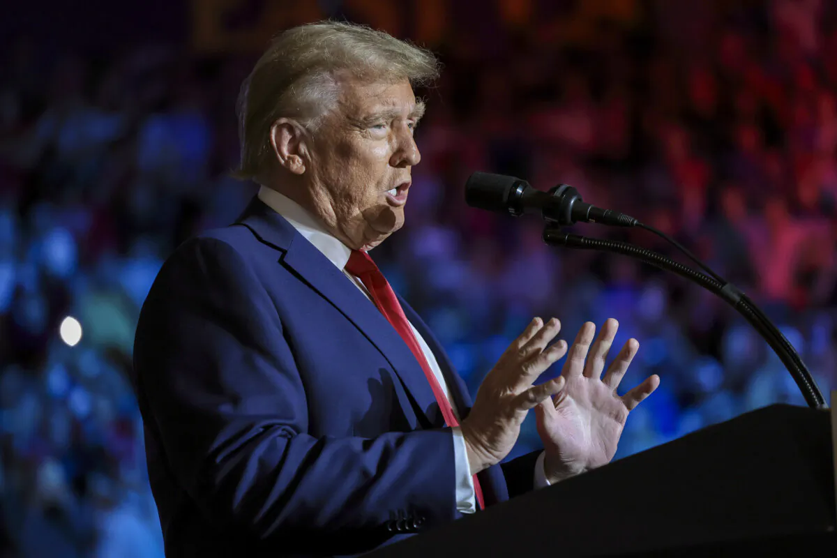Former President Donald Trump speaks during a campaign rally at Williams Arena at Minges Coliseum in Greenville, North Carolina, on October 21, 2024. (Win McNamee/Getty Images)