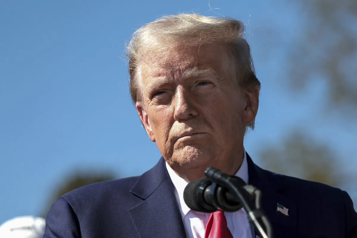 Republican presidential nominee, former U.S. President Donald Trump, delivers remarks as he visits a neighborhood affected by Hurricane Helene in Swannanoa, North Carolina, on Oct. 21, 2024. (Win McNamee/Getty Images)