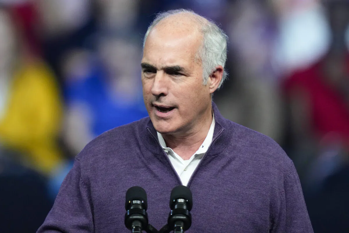 Sen. Bob Casey, (D-Pa.), speaks before President Joe Biden at a rally in Philadelphia, Pa., on Nov. 5, 2022. (Matt Rourke/AP Photo)