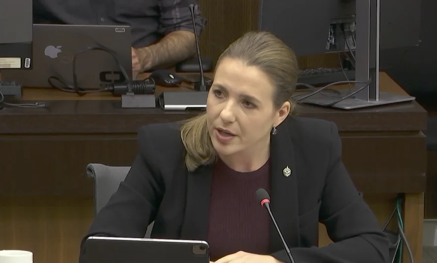 Conservative MP Raquel Dancho participates in a meeting of the House of Commons public safety committee on Oct. 22, 2024, in Ottawa. (House of Commons/Screenshot via The Epoch Times)