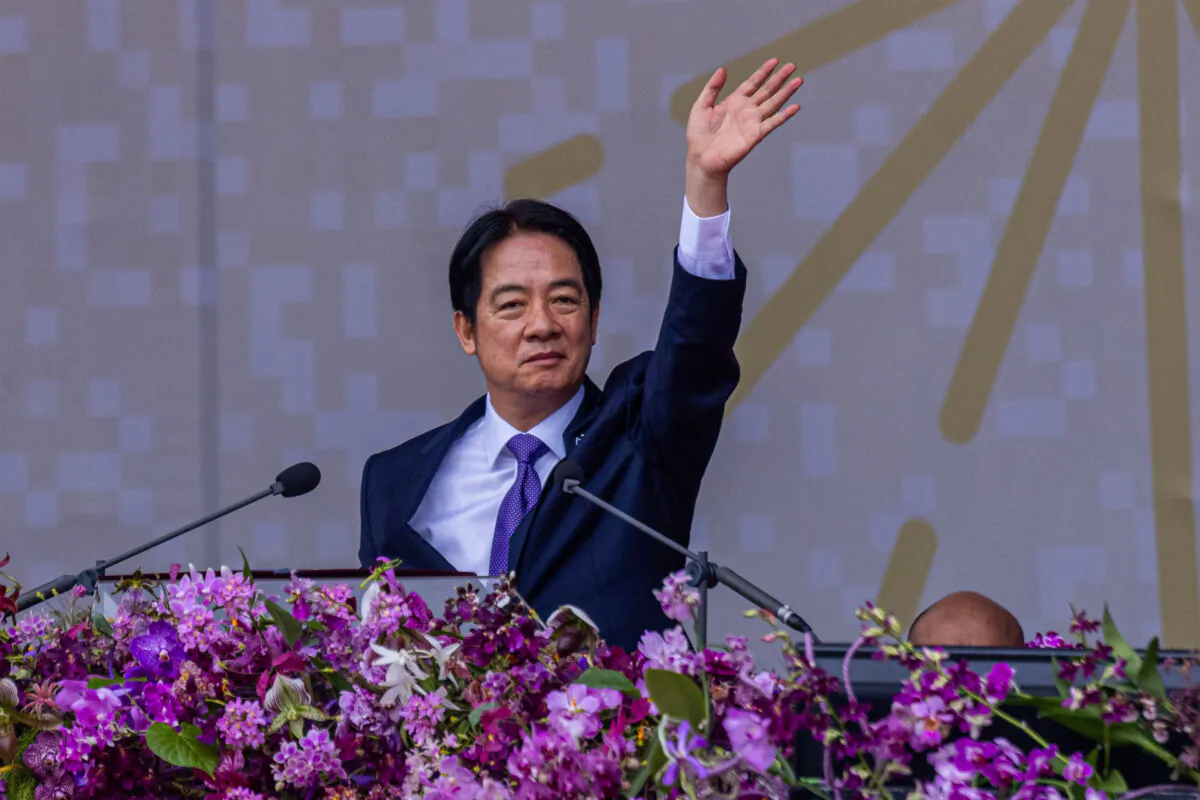 Taiwan President Lai Ching-Te delivers a speech during National Day in Taipei on Oct. 10, 2024. (Annabelle Chih/Getty Images)