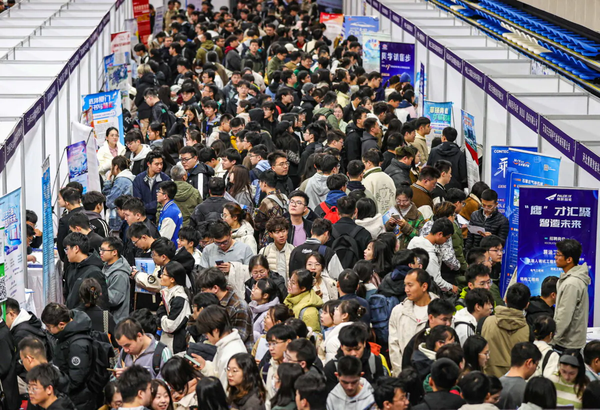 Pepole attend a job fair in Shenyang, Liaoning Province, China, on Oct. 22, 2024. (STR/AFP via Getty Images)