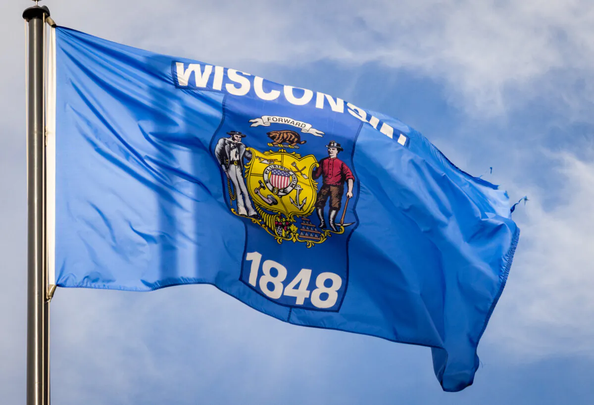 The Wisconsin state flag in Waukesha, Wis., on Oct. 22, 2024. (John Fredricks/The Epoch Times)