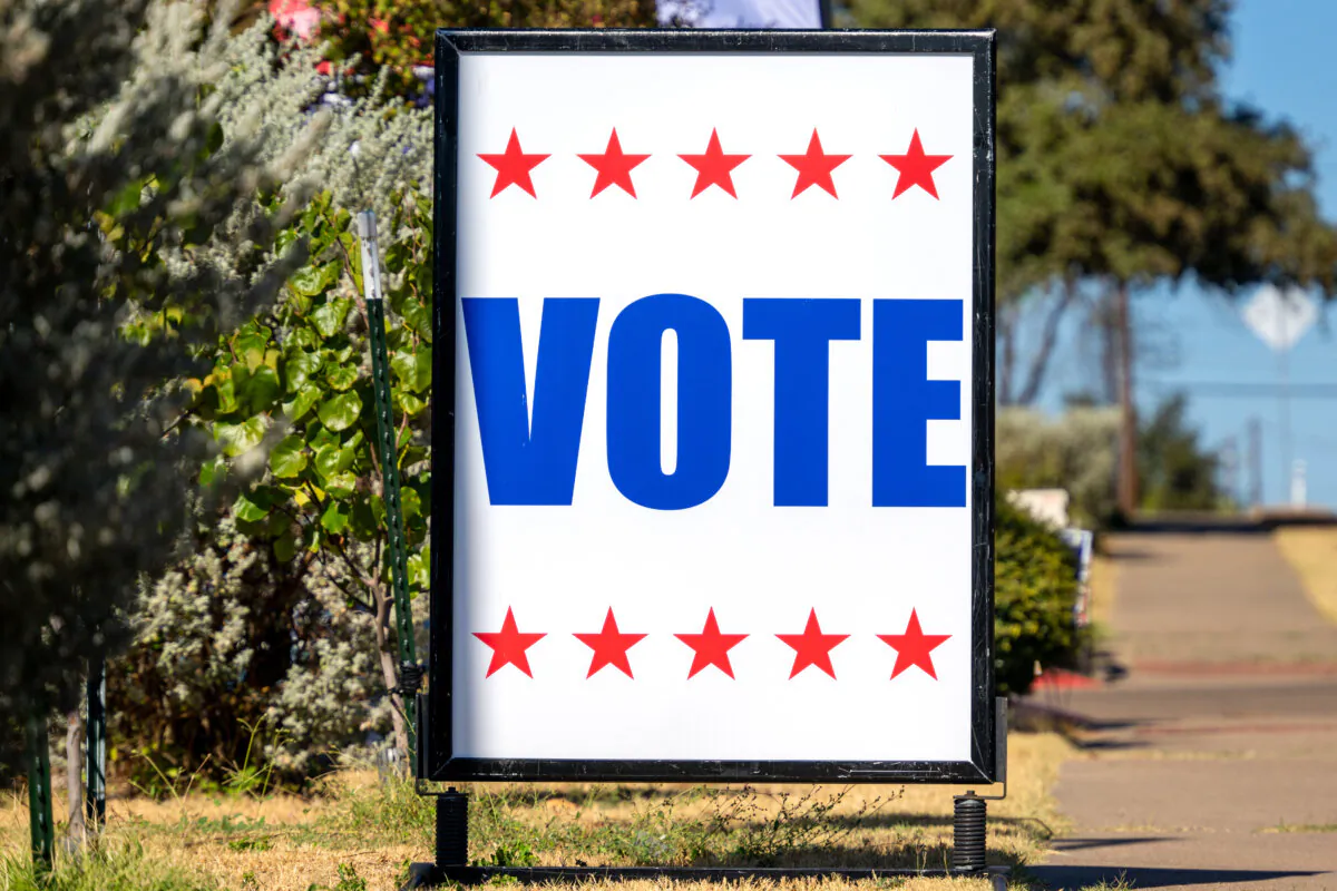 A voting sign in Austin, Texas, on Oct. 21, 2024. (Brandon Bell/Getty Images)