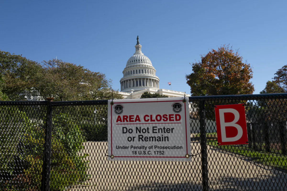 The U.S. Capitol building is fenced, preparing for the 2025 presidential inauguration day in Washington on Oct. 23, 2024. (Madalina Vasiliu/The Epoch Times)
