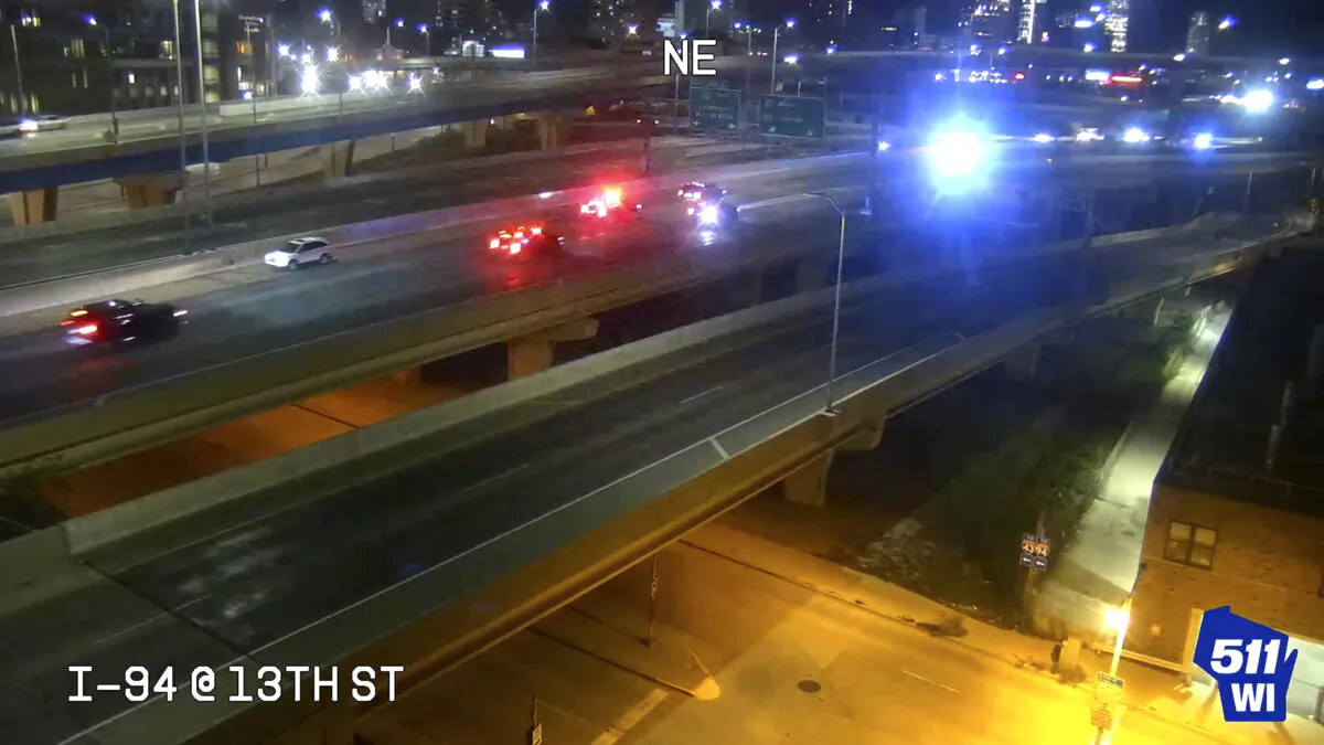 A suspected drunken driver heads the wrong way on Interstate 94, traveling within feet of Vice President Kamala Harris's motorcade following a campaign stop in Milwaukee, Wis., on Oct. 21, 2024, in a still from video. (Wisconsin Dept. of Transportation via AP)
